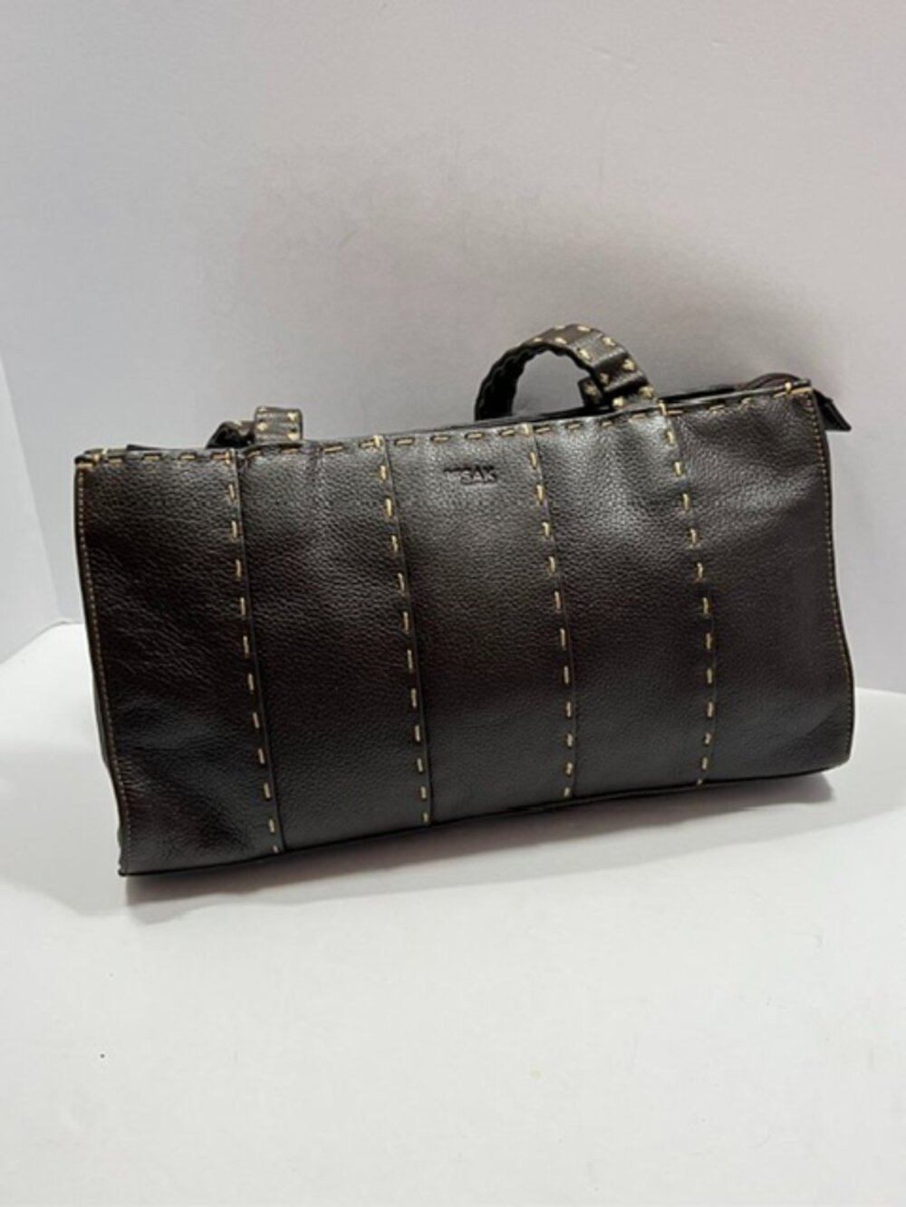 The SAK & Elliott Lucca Collab Pebbled Leather Bag Contrast Stitching Vintage